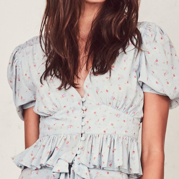 NWOT LoveShackFancy bSteph Top in Blue Ribbon - Picture 9 of 10